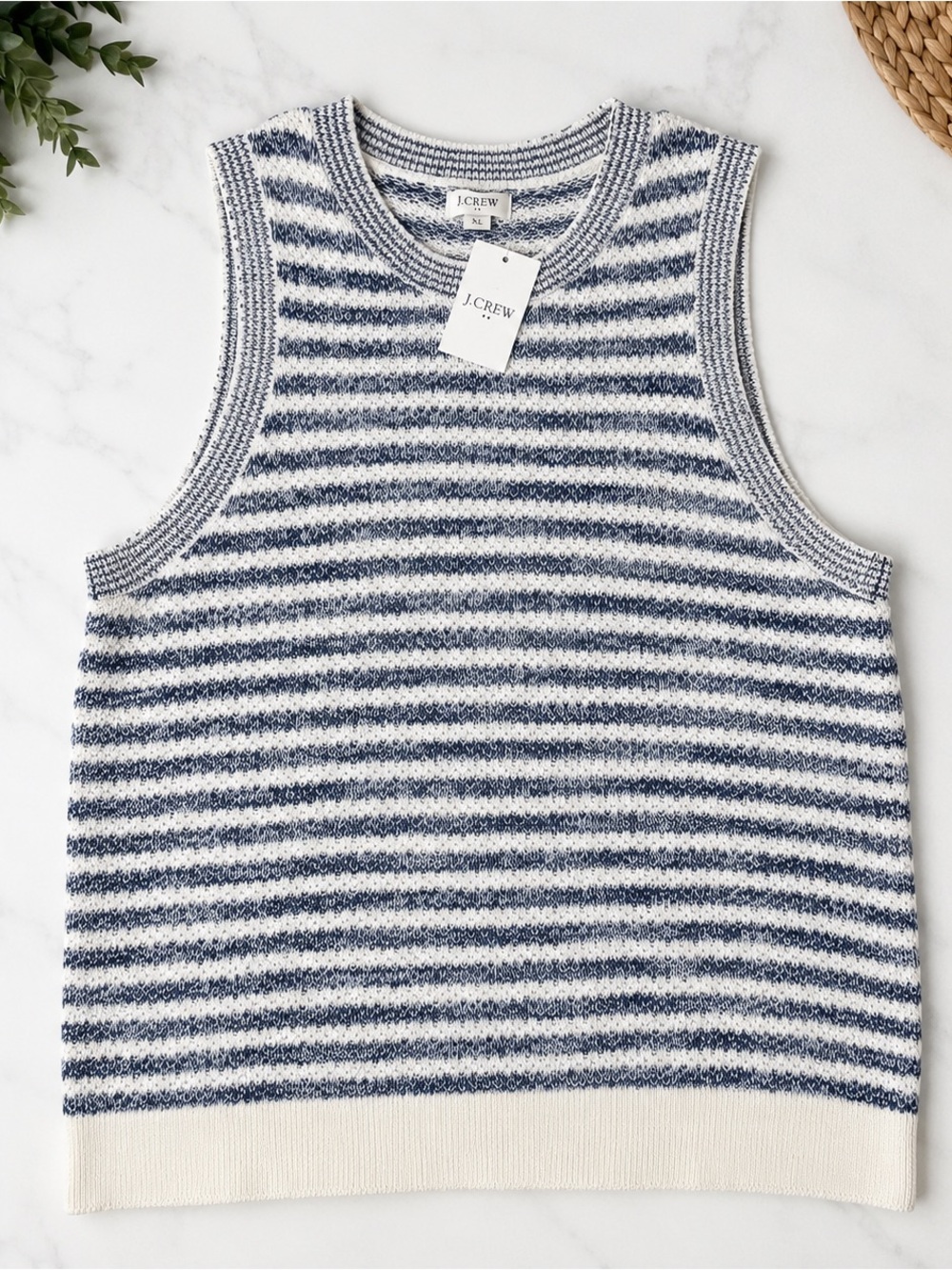 J.Crew Blue & White Striped Cotton Sweater Tank Top XL NWT